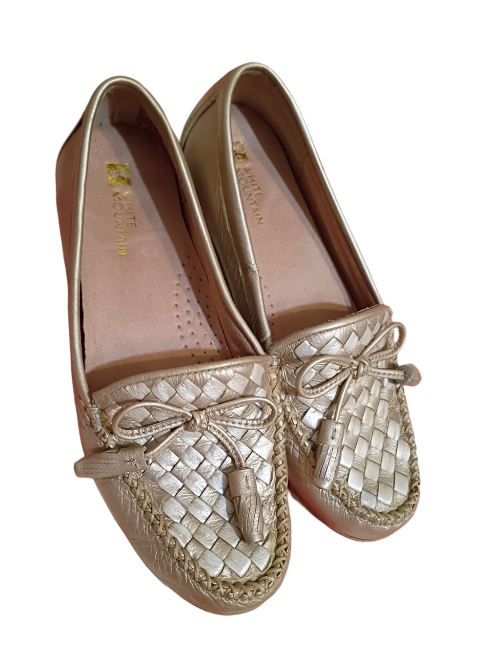 White Mountain Sprinkler Metallic Gold Woven Moccasin Loafers